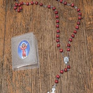 12 COUNT Red Bead Rosary Necklace with Crucifix